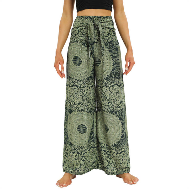 Pantalon large à lacets style bohème Buddha Stones pour femme - Vert foncé - US2-12，UK/AU6-16，EU34-44 (F) - image 8