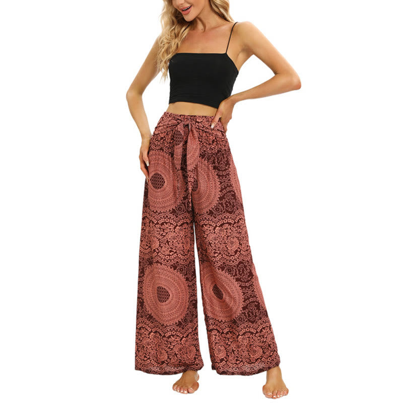 Pantalon large à lacets style bohème Buddha Stones pour femme