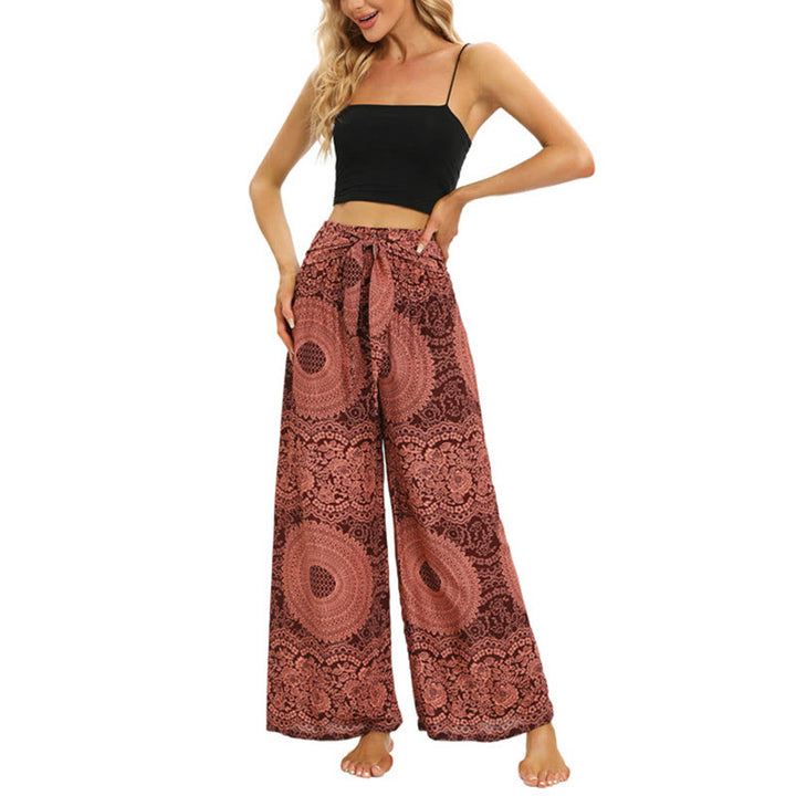Pantalon large à lacets style bohème Buddha Stones pour femme