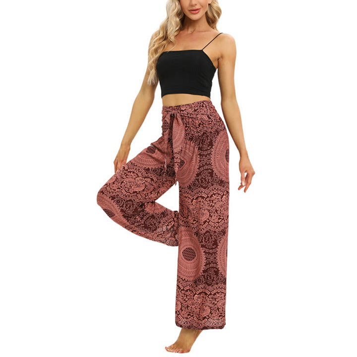 Pantalon large à lacets style bohème Buddha Stones pour femme