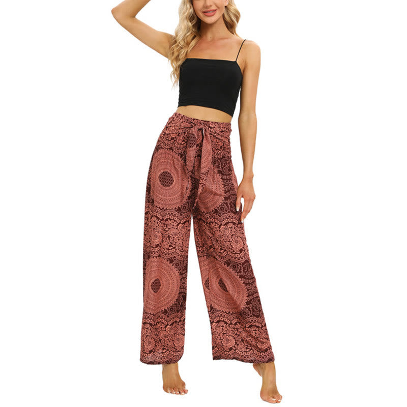 Pantalon large à lacets style bohème Buddha Stones pour femme