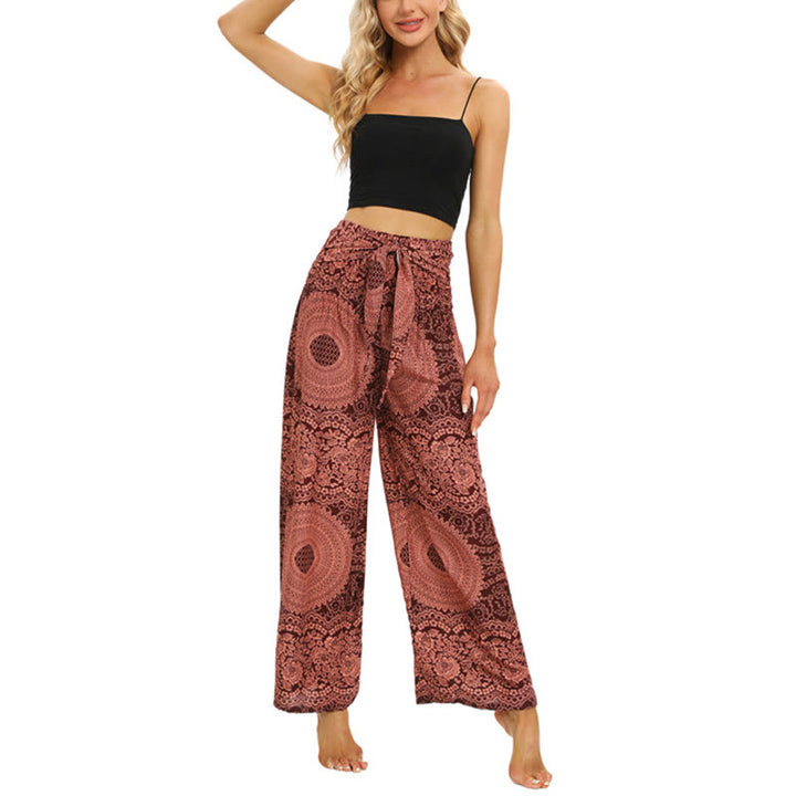 Pantalon large à lacets style bohème Buddha Stones pour femme