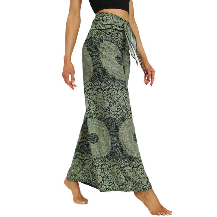 Pantalon large à lacets style bohème Buddha Stones pour femme