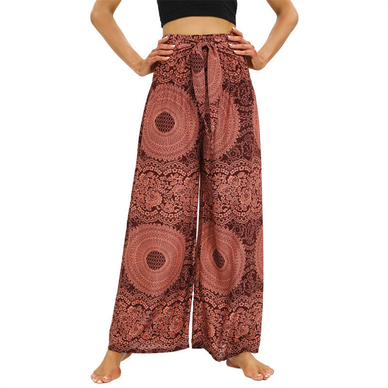 Pantalon large à lacets style bohème Buddha Stones pour femme - LightCoral - US2-12，UK/AU6-16，EU34-44 (F) - image 1