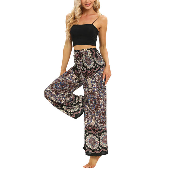 Pantalon large à lacets avec imprimé mandala bohème Buddha Stones Pantalon de yoga pour femme - image 4