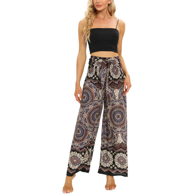 Pantalon large à lacets avec imprimé mandala bohème Buddha Stones Pantalon de yoga pour femme - image 6