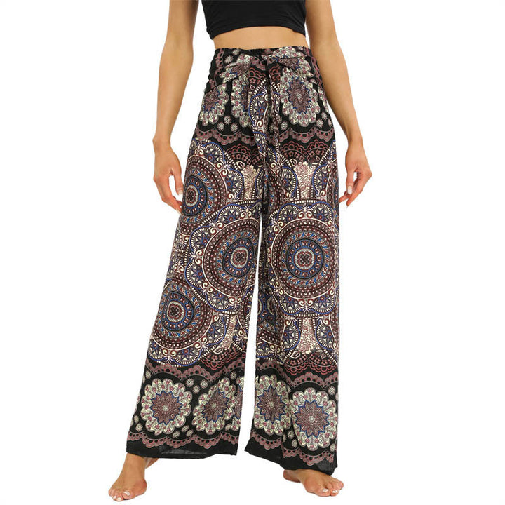 Pantalon large à lacets avec imprimé mandala bohème Buddha Stones Pantalon de yoga pour femme - Tanné - US2-12，UK/AU6-16，EU34-44 (F) - image 1