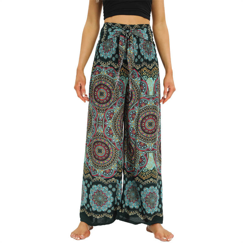 Pantalon large à lacets avec imprimé mandala bohème Buddha Stones Pantalon de yoga pour femme - Vert clair - US2-12，UK/AU6-16，EU34-44 (F) - image 9