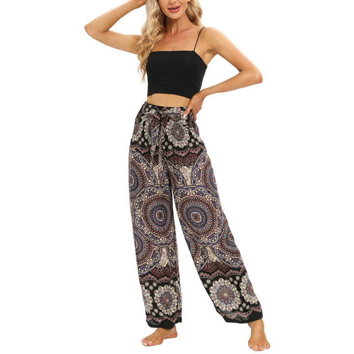 Pantalon large à lacets avec imprimé mandala bohème Buddha Stones Pantalon de yoga pour femme - image 8