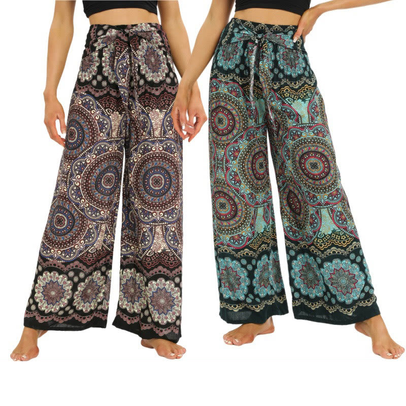 Pantalon large à lacets avec imprimé mandala bohème Buddha Stones Pantalon de yoga pour femme - image 0