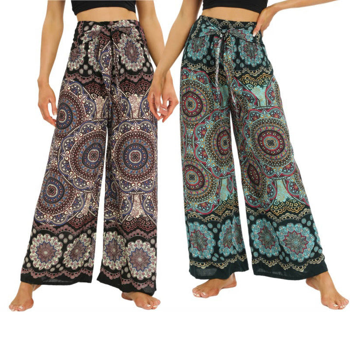 Pantalon large à lacets avec imprimé mandala bohème Buddha Stones Pantalon de yoga pour femme - image 0