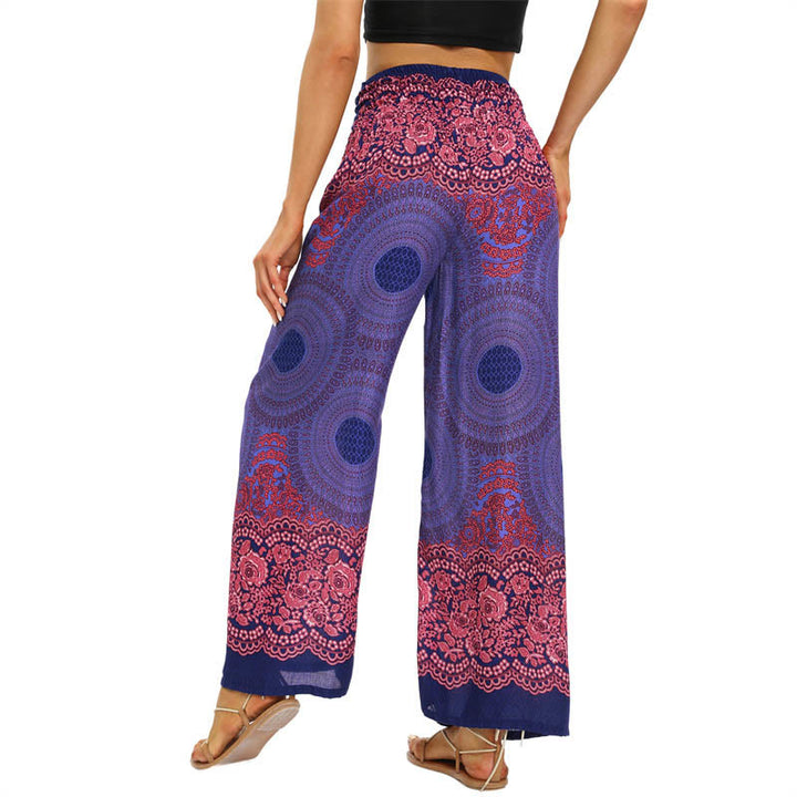 Pantalon large à lacets avec imprimé floral et boussole de style bohème avec Buddha Stones Pantalon de yoga pour femme - image 9