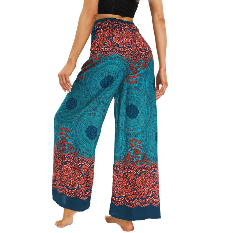 Pantalon large à lacets avec imprimé floral et boussole de style bohème avec Buddha Stones Pantalon de yoga pour femme - image 2
