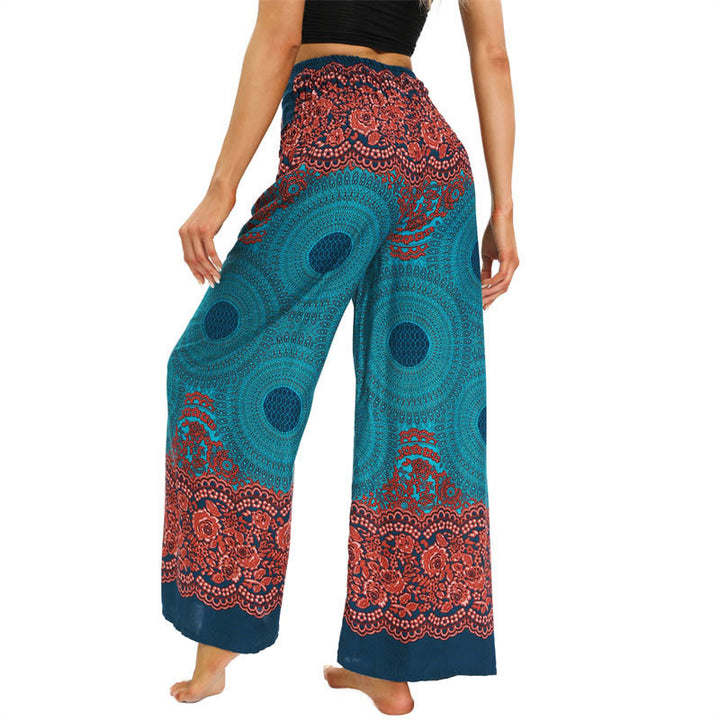 Pantalon large à lacets avec imprimé floral et boussole de style bohème avec Buddha Stones Pantalon de yoga pour femme - image 2