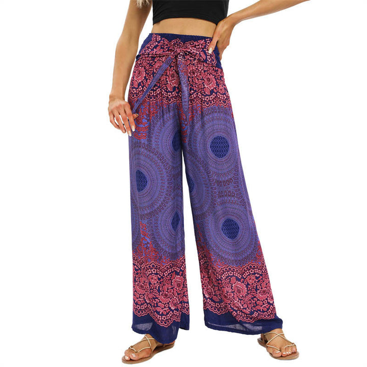 Pantalon large à lacets avec imprimé floral et boussole de style bohème avec Buddha Stones Pantalon de yoga pour femme - image 8