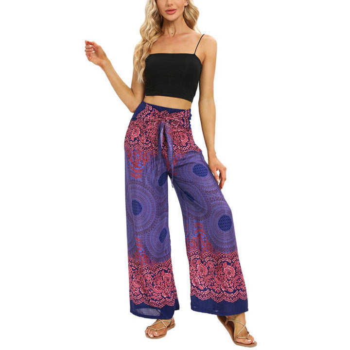 Pantalon large à lacets avec imprimé floral et boussole de style bohème avec Buddha Stones Pantalon de yoga pour femme - image 12