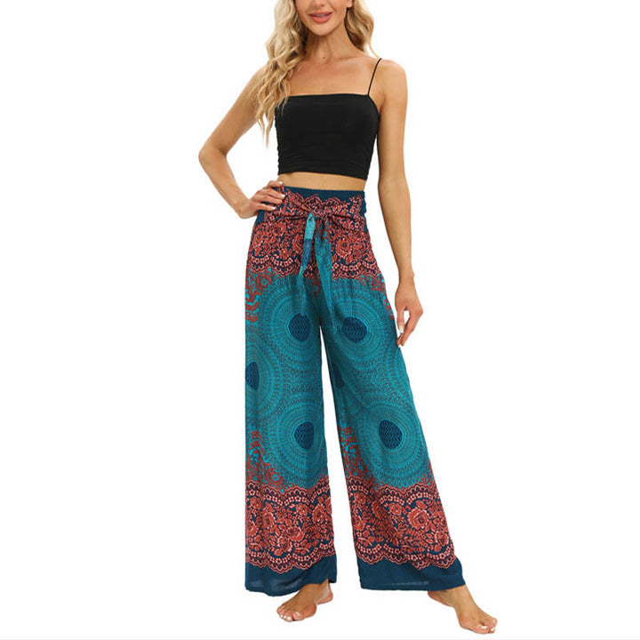Pantalon large à lacets avec imprimé floral et boussole de style bohème avec Buddha Stones Pantalon de yoga pour femme - image 3