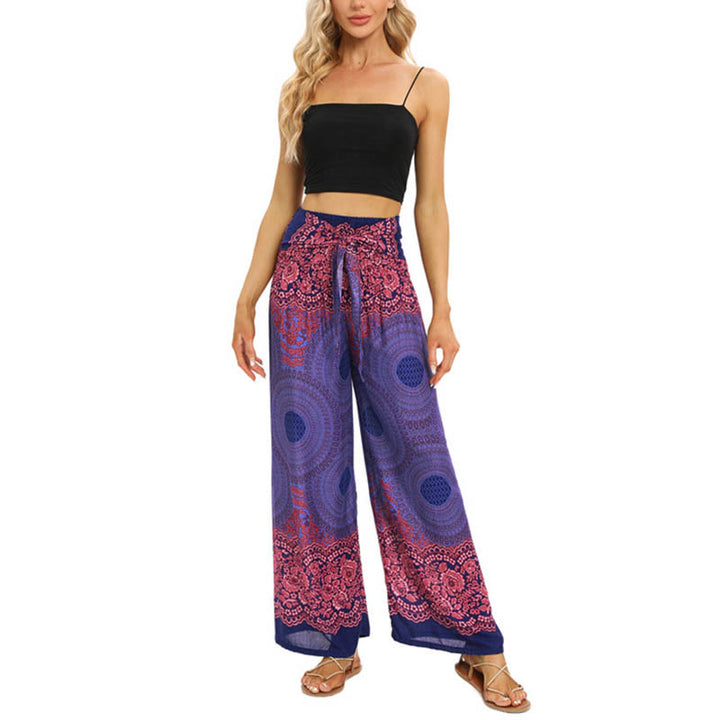 Pantalon large à lacets avec imprimé floral et boussole de style bohème avec Buddha Stones Pantalon de yoga pour femme - image 13