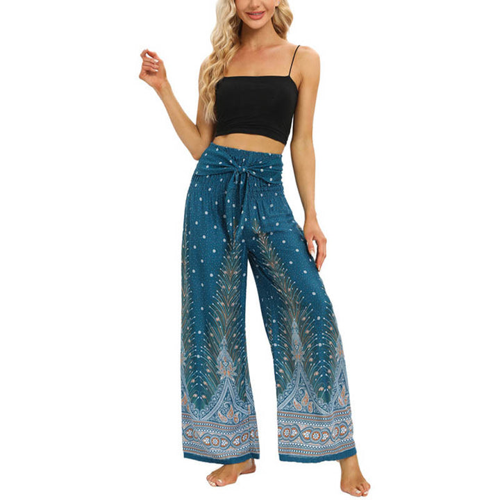 Pantalon large à lacets avec plumes de paon et pierres de Buddha Stones Pantalon de yoga pour femme - image 12