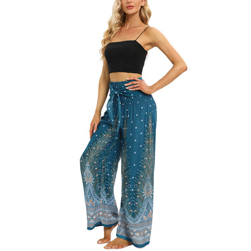 Pantalon large à lacets avec plumes de paon et pierres de Buddha Stones Pantalon de yoga pour femme - image 14