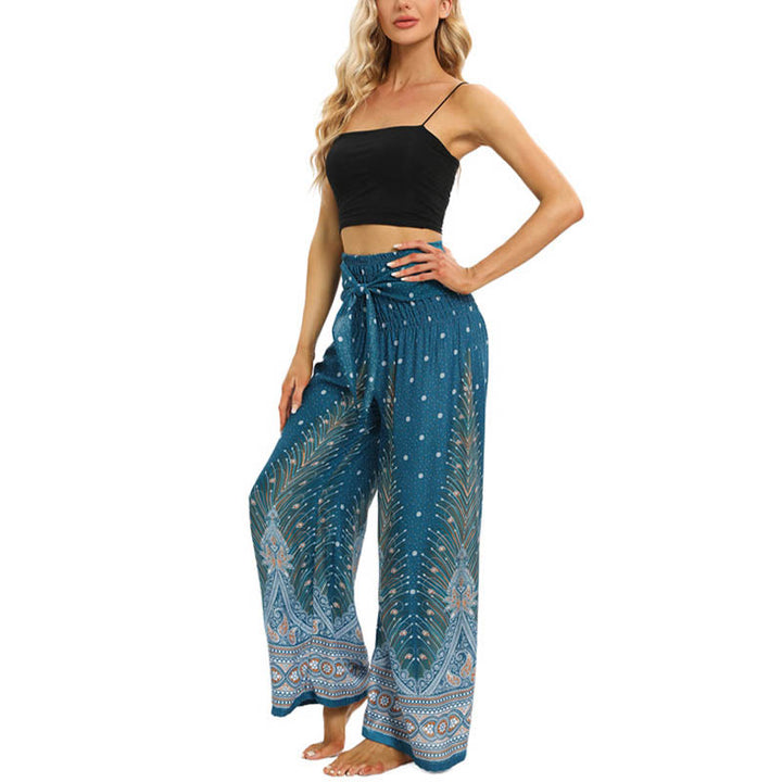 Pantalon large à lacets avec plumes de paon et pierres de Buddha Stones Pantalon de yoga pour femme - image 14