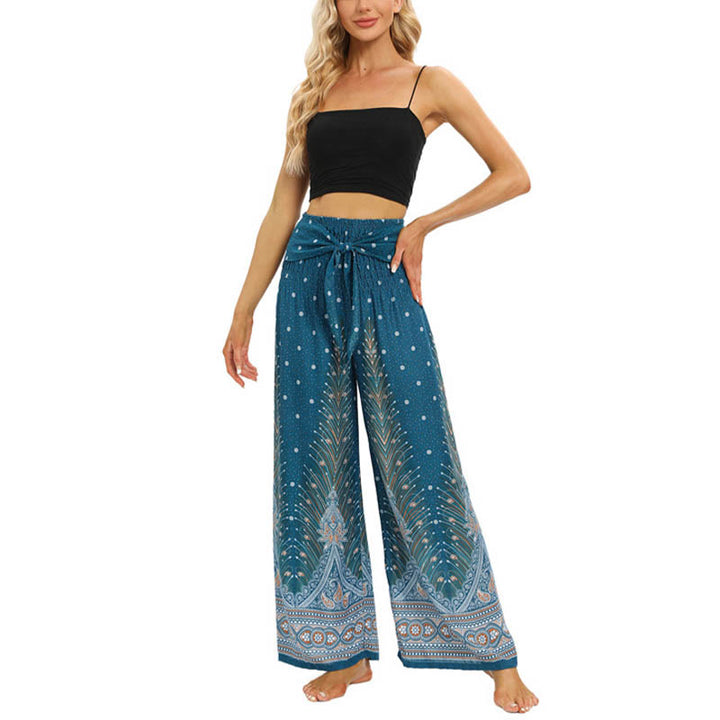 Pantalon large à lacets avec plumes de paon et pierres de Buddha Stones Pantalon de yoga pour femme - image 16