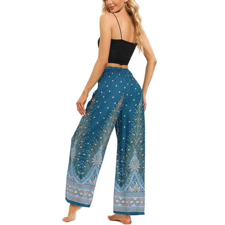 Pantalon large à lacets avec plumes de paon et pierres de Buddha Stones Pantalon de yoga pour femme - image 13