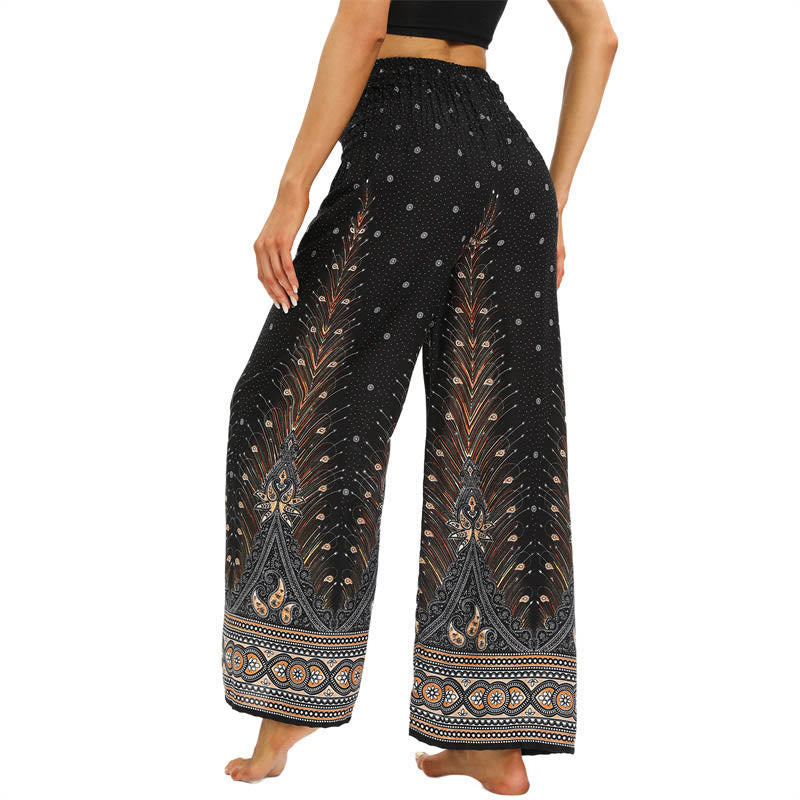 Pantalon large à lacets avec plumes de paon et pierres de Buddha Stones Pantalon de yoga pour femme - image 2