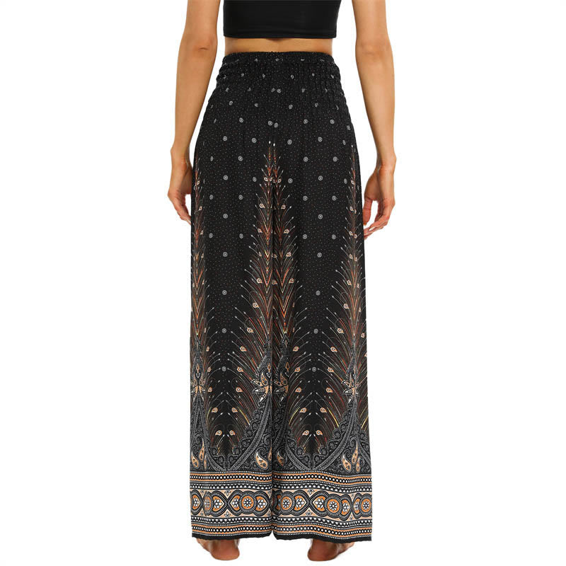 Pantalon large à lacets avec plumes de paon et pierres de Buddha Stones Pantalon de yoga pour femme - image 3