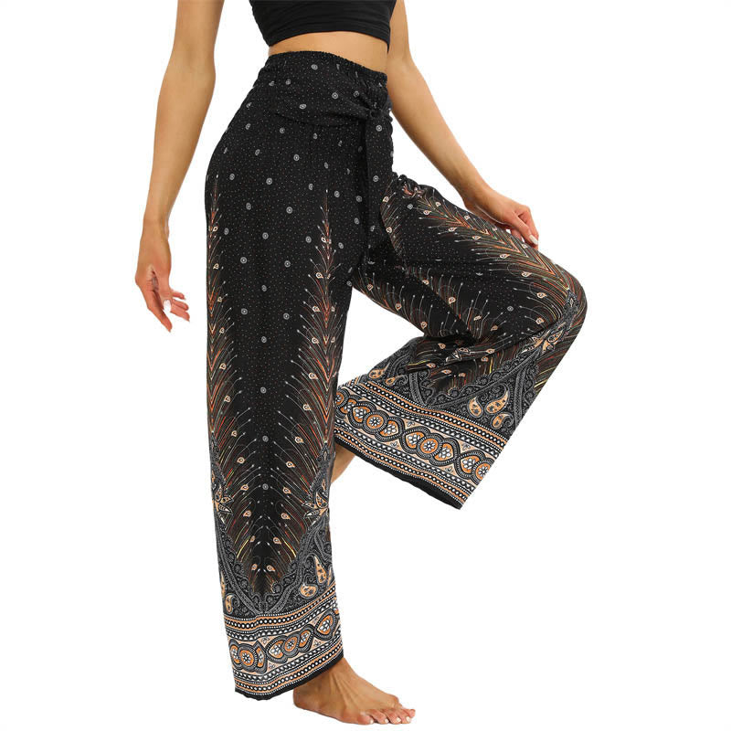 Pantalon large à lacets avec plumes de paon et pierres de Buddha Stones Pantalon de yoga pour femme - image 4