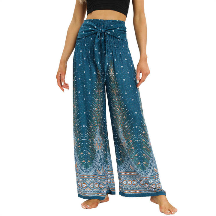 Pantalon large à lacets avec plumes de paon et pierres de Buddha Stones Pantalon de yoga pour femme - Turquoise foncé - US2-12，UK/AU6-16，EU34-44 (F) - image 9