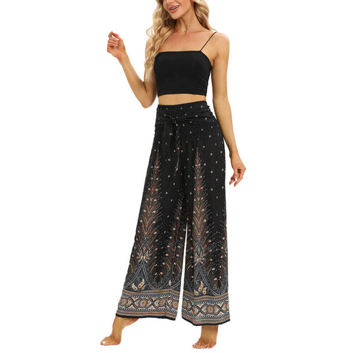 Pantalon large à lacets avec plumes de paon et pierres de Buddha Stones Pantalon de yoga pour femme - image 7
