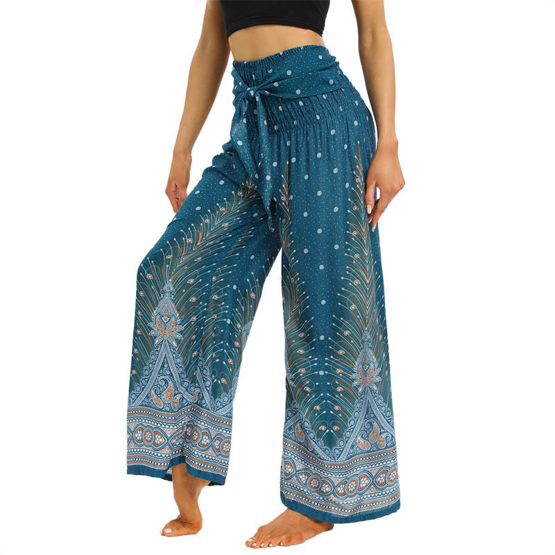 Pantalon large à lacets avec plumes de paon et pierres de Buddha Stones Pantalon de yoga pour femme - image 10