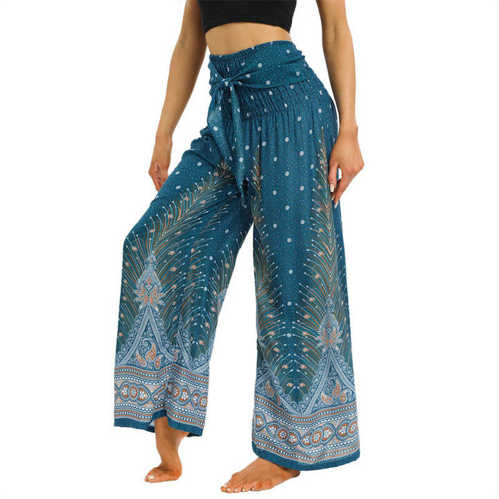 Pantalon large à lacets avec plumes de paon et pierres de Buddha Stones Pantalon de yoga pour femme - image 10