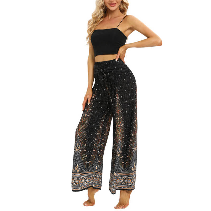 Pantalon large à lacets avec plumes de paon et pierres de Buddha Stones Pantalon de yoga pour femme - image 5