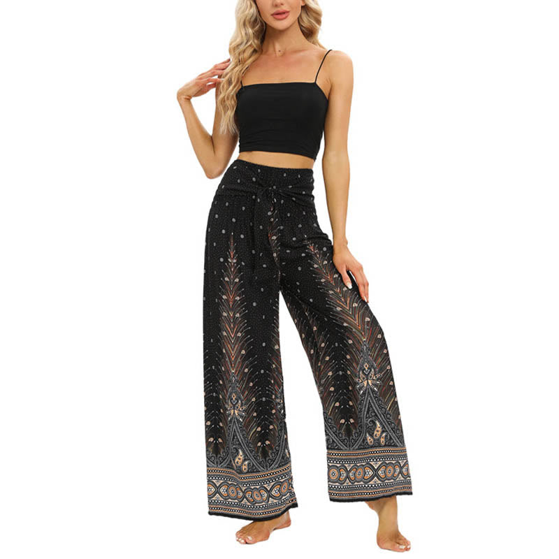 Pantalon large à lacets avec plumes de paon et pierres de Buddha Stones Pantalon de yoga pour femme - image 6