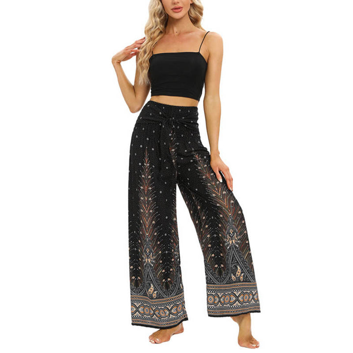 Pantalon large à lacets avec plumes de paon et pierres de Buddha Stones Pantalon de yoga pour femme - image 6