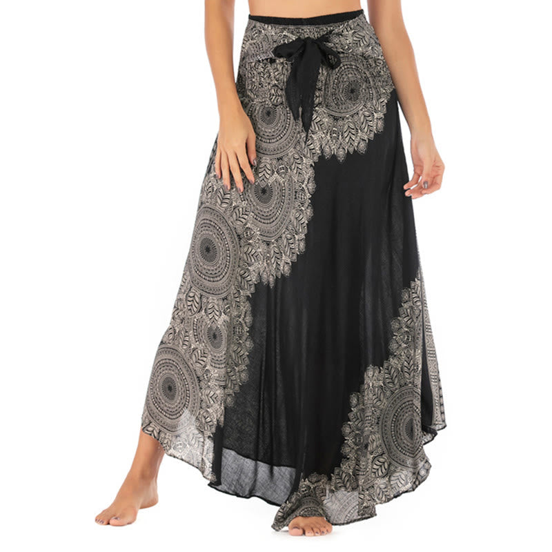 Robe jupe de plage style bohème à fleurs mandala avec Buddha Stones et deux styles - Noir - US4-12, UK/AU8-16, EU36-44 (F) - image 11