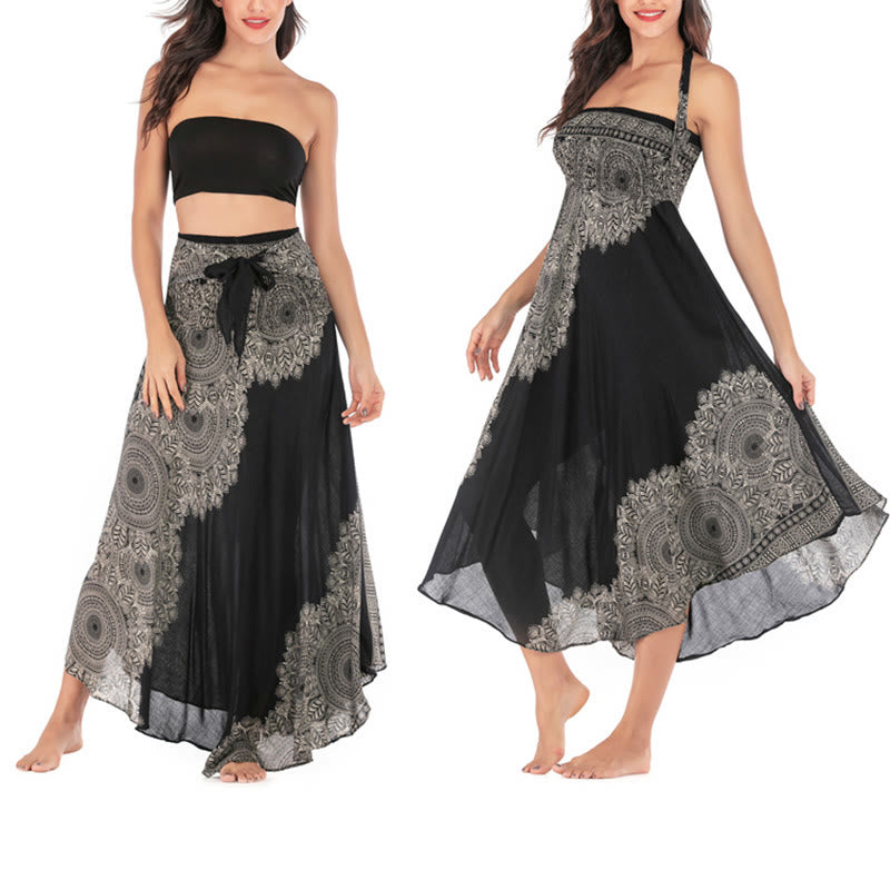 Robe jupe de plage style bohème à fleurs mandala avec Buddha Stones et deux styles - image 12