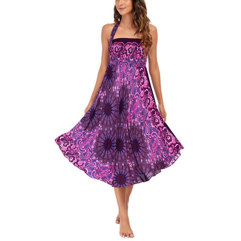 Robe jupe à lacets style bohème avec motif de fleurs et de gouttes d'eau et Buddha Stones