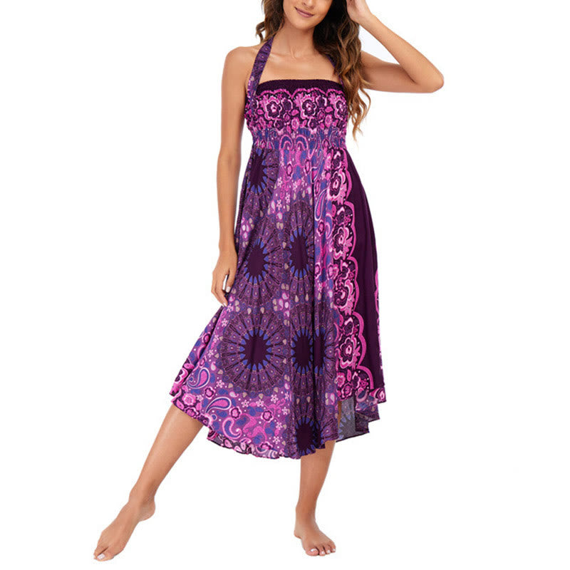 Robe jupe à lacets style bohème avec motif de fleurs et de gouttes d'eau et Buddha Stones
