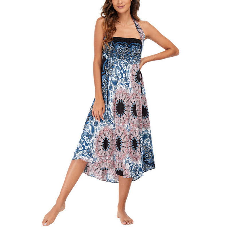 Robe jupe à lacets style bohème avec motif de fleurs et de gouttes d'eau et Buddha Stones