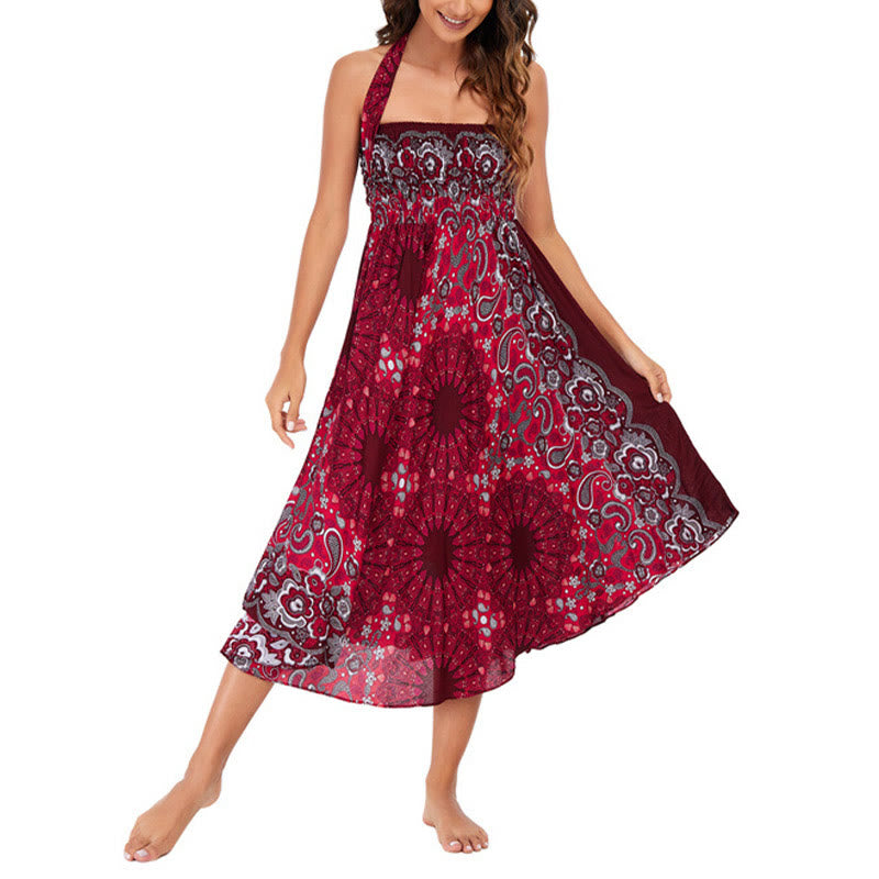 Robe jupe à lacets style bohème avec motif de fleurs et de gouttes d'eau et Buddha Stones