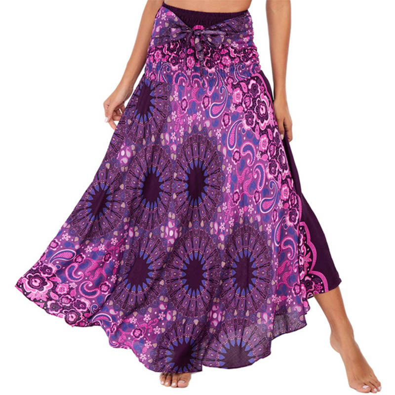 Robe jupe à lacets style bohème avec motif de fleurs et de gouttes d'eau et Buddha Stones - Violet - US4-12, UK/AU8-16, EU36-44 (F) - image 0