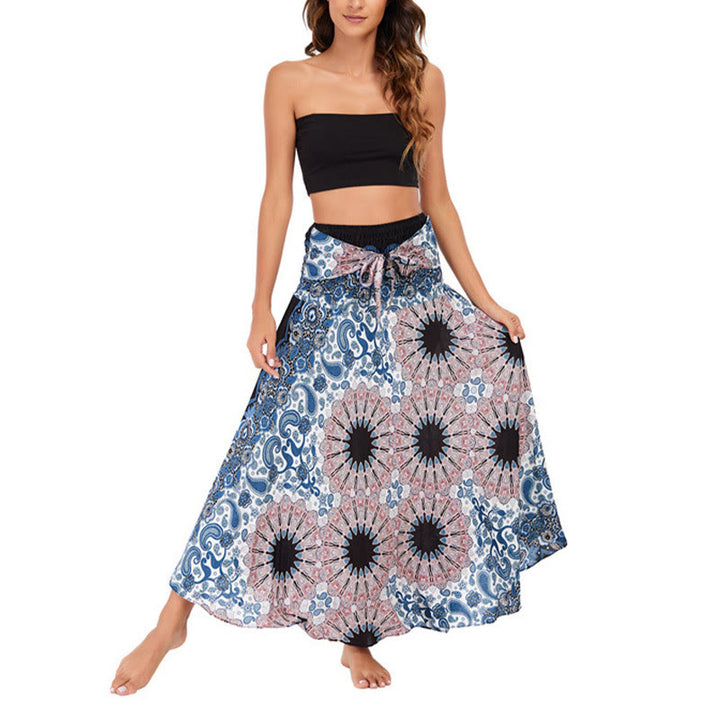 Robe jupe à lacets style bohème avec motif de fleurs et de gouttes d'eau et Buddha Stones