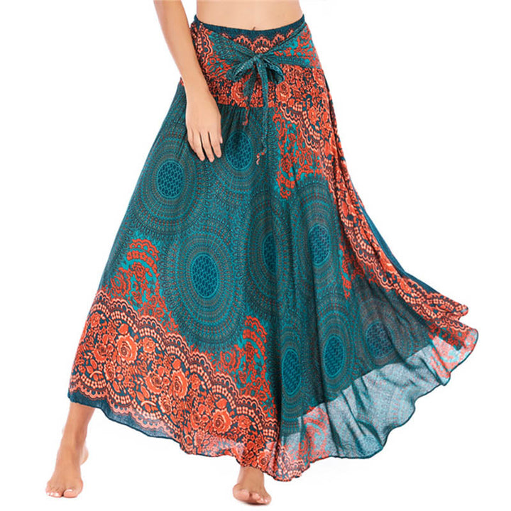 Robe bohème à lacets et fleurs rose des vents, style deux-en-un, avec Buddha Stones - Vert clair - US4-12，UK/AU8-16，EU36-44 (F) - image 0