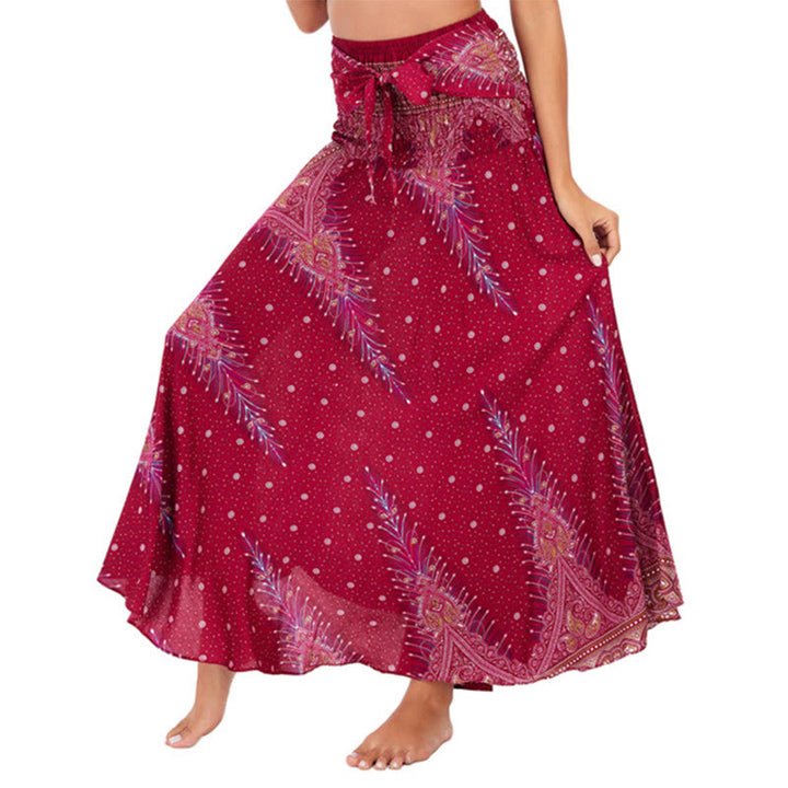Robe jupe à lacets style bohème d'été en plumes de paon Buddha Stones Two Style Wear - Cramoisi - US4-12, UK/AU8-16, EU36-44 (F) - image 15