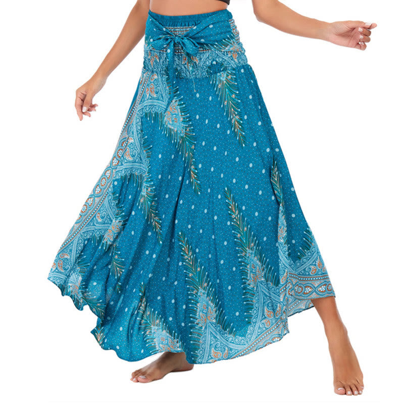 Robe jupe à lacets style bohème d'été en plumes de paon Buddha Stones Two Style Wear - Aqua - US4-12, UK/AU8-16, EU36-44 (F) - image 0