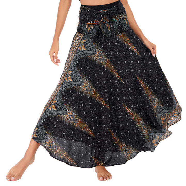 Robe jupe à lacets style bohème d'été en plumes de paon Buddha Stones Two Style Wear - Noir - US4-12, UK/AU8-16, EU36-44 (F) - image 8