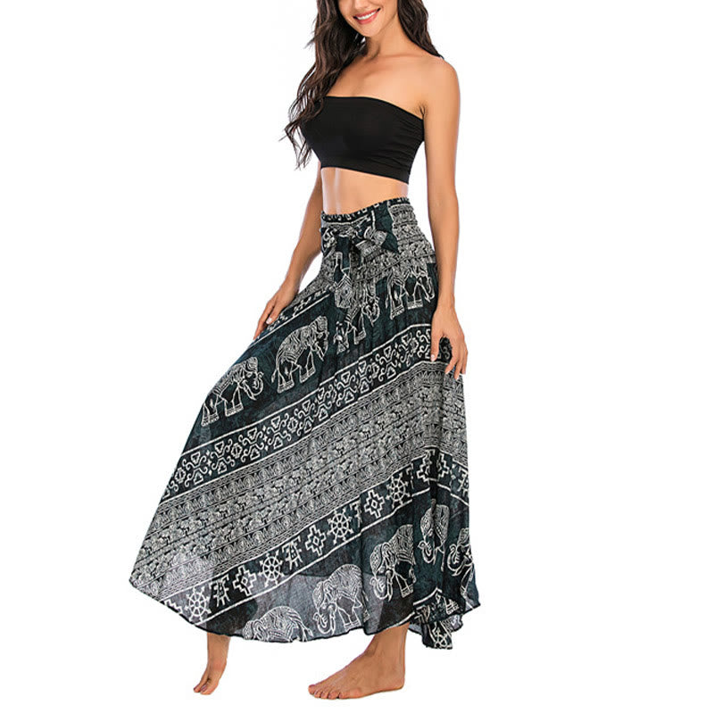 Robe jupe à lacets style bohème à imprimé éléphant et géométrie Buddha Stones Two Style Wear - image 1